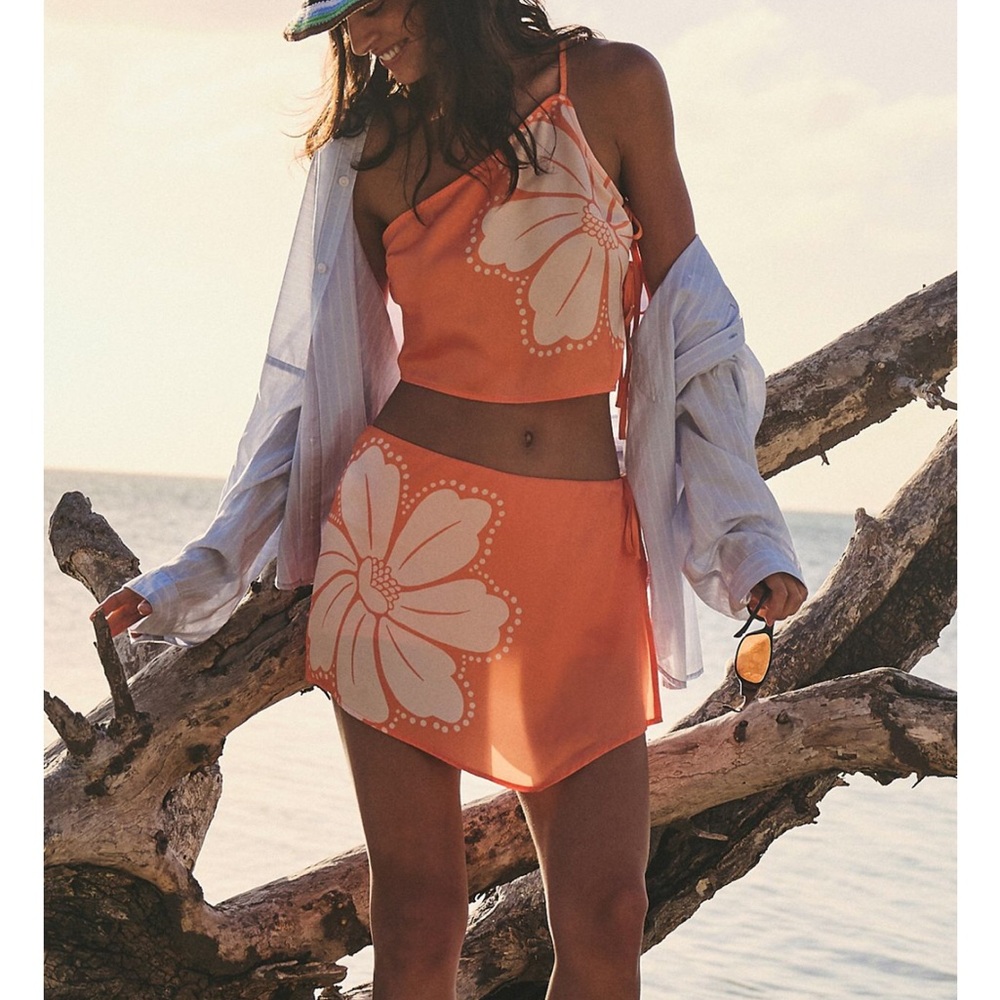 Kimchi Blue Orange Floral Skirt Set